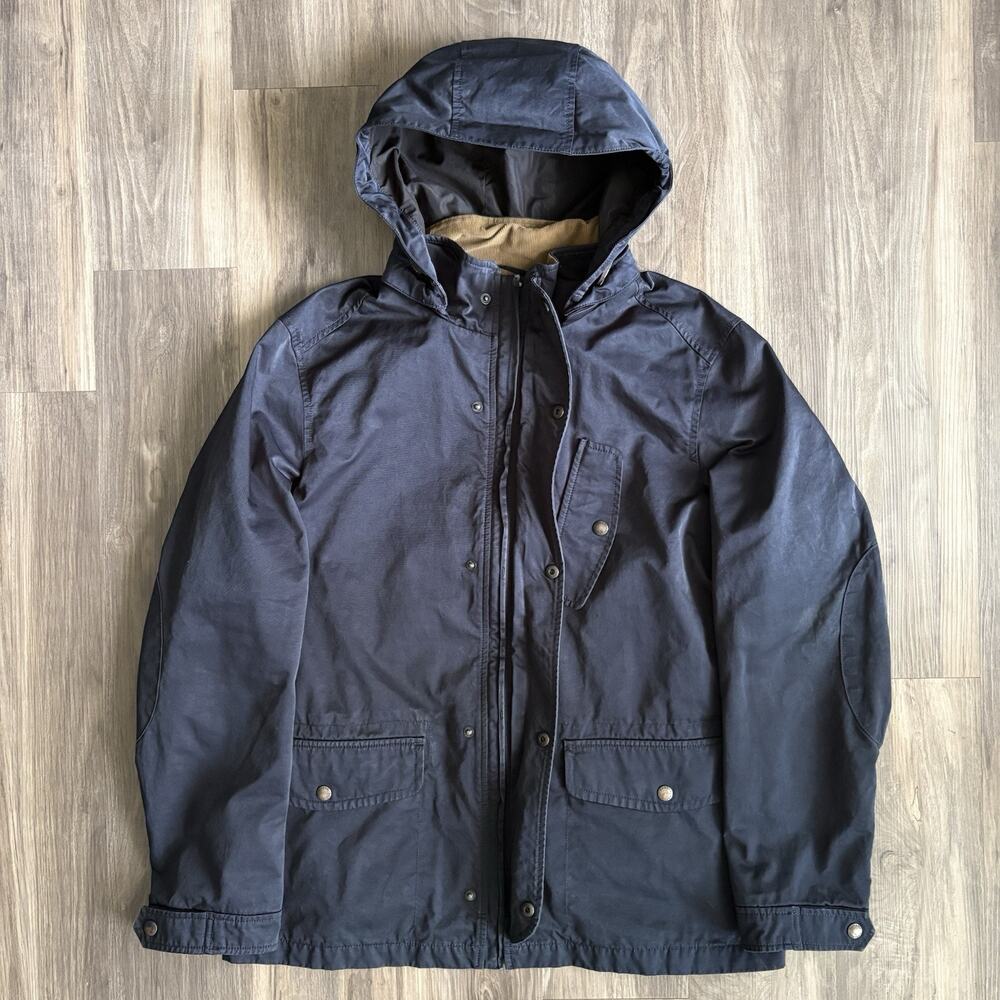 Banana Republic Waxed Field Jacket Men's Size L Navy Blue Removable Hood Chore